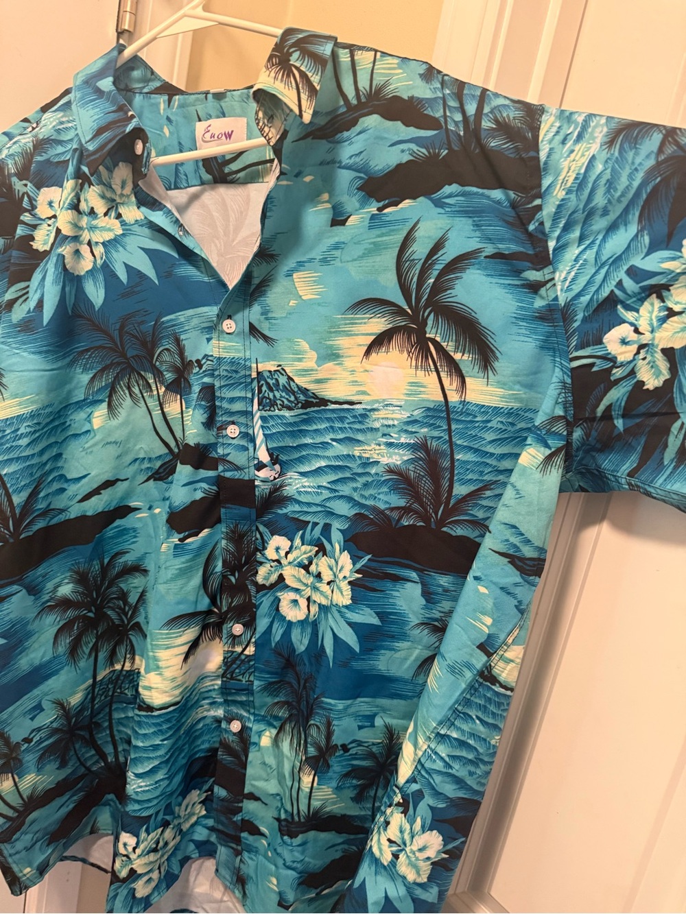 Men's Button-Down Hawaiian Tropical Shirt in Teal Blue by